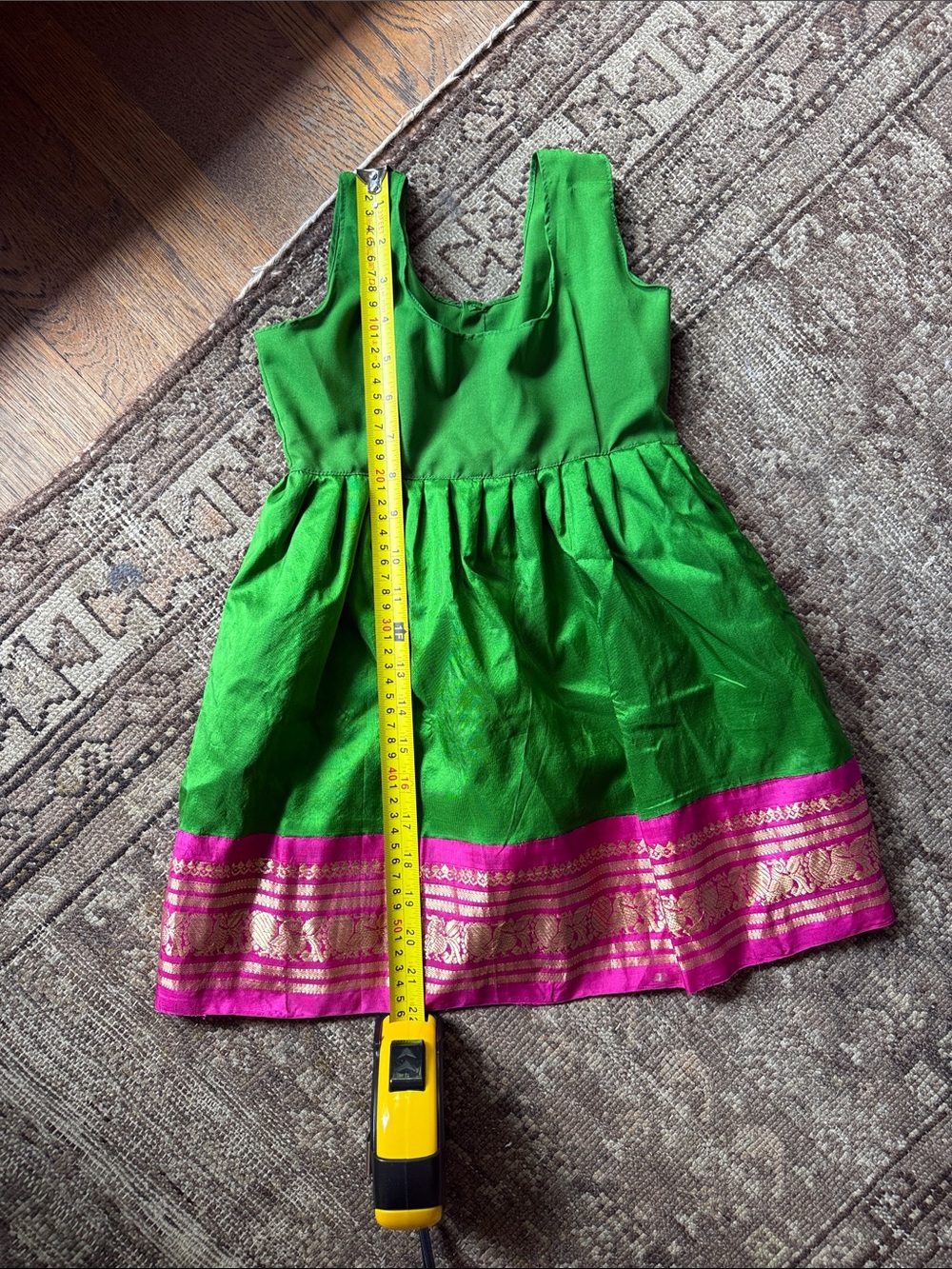 Beautiful emerald green sari 3t Green Girls' Dress with Pink & Gold Border